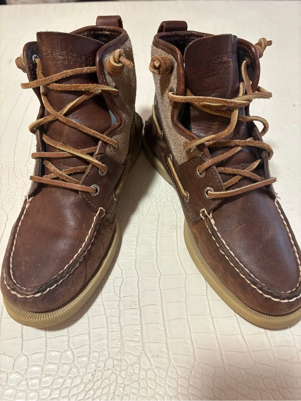 Sperry Brown Leather Moc Toe High-Top Boat Boots